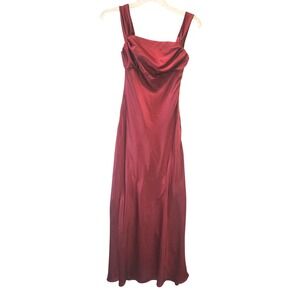 Realtix Women XS Burgundy Red Satin Cowl Neck Maxi Dress Formal Evening Gown